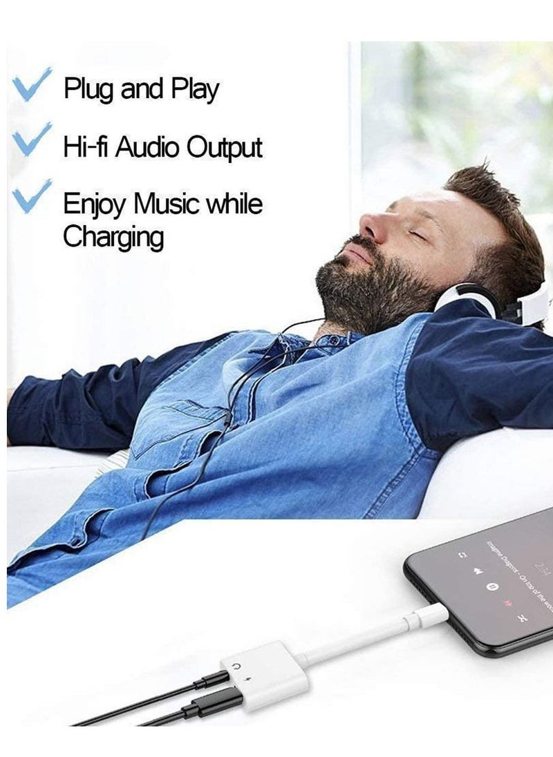 Generic - Headphone Adapter for iPhone [Apple MFi Certified], 2 in 1 Lightning to 3.5mm AUX Audio Dongle Charger Splitter Compatible with iPhone 14/13/12/11/XS/XR/X/8/7/iPad, Support All iOS System - Image 1