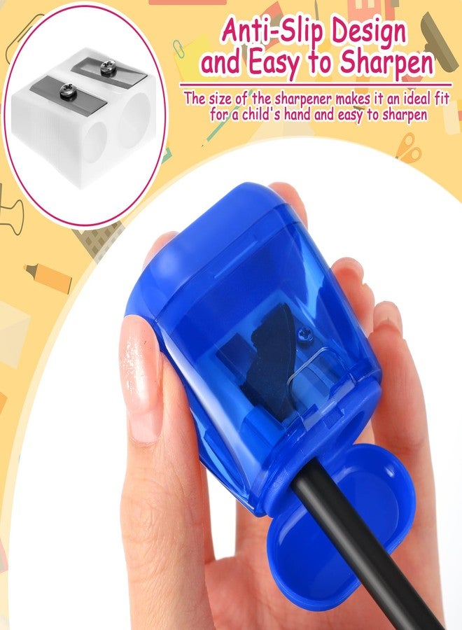Chivertion 24 Pcs Back to School Supplies Manual Pencil Sharpeners, Dual Holes Handheld Compact Colored Pencil Sharpener with Lid Bulk for School Office, Donation Supplies Party Favors - Image 3
