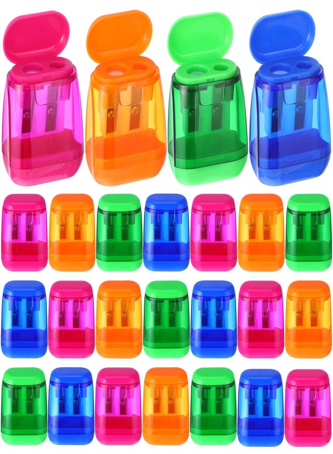 Chivertion 24 Pcs Back to School Supplies Manual Pencil Sharpeners, Dual Holes Handheld Compact Colored Pencil Sharpener with Lid Bulk for School Office, Donation Supplies Party Favors - Image 1