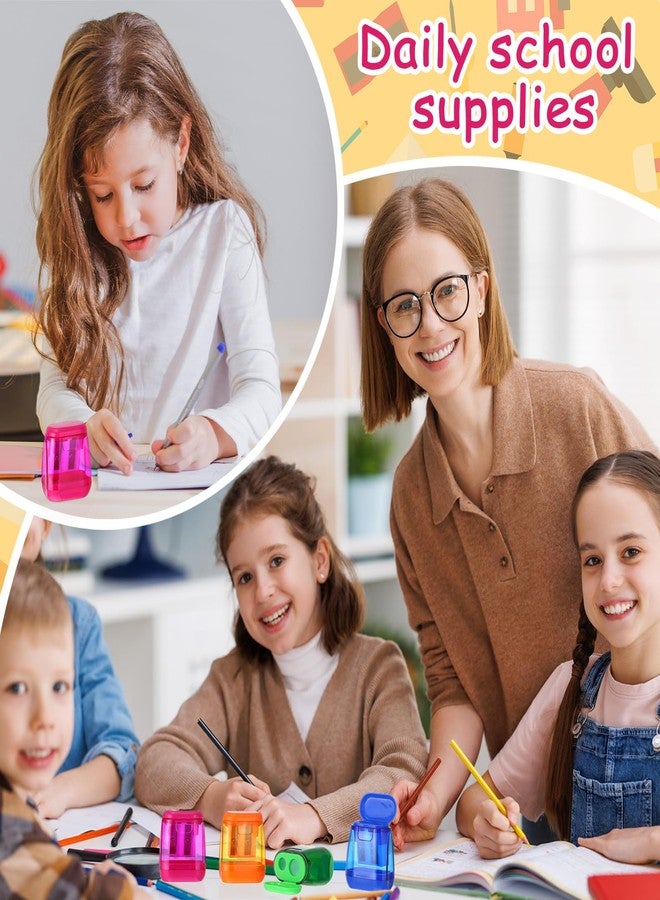 Chivertion 24 Pcs Back to School Supplies Manual Pencil Sharpeners, Dual Holes Handheld Compact Colored Pencil Sharpener with Lid Bulk for School Office, Donation Supplies Party Favors - Image 5