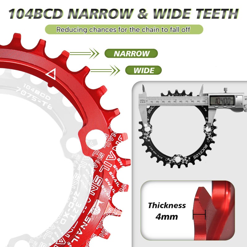 BUCKLOS MTB Mountain Bike Single Speed Square Taper Crankset -170mm Cranksets Bicycle Crank Set with 104BCD 32/34/36/38/40/42T Round/Oval Chainring Fit for Ebike/Commuter Bike - Image 2