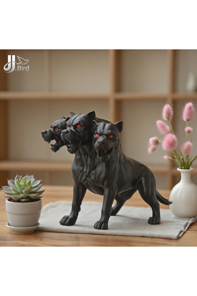 erorex 1pcs 1Pcs Gothic three-headed dog statue ornaments, scary black design, Halloween Thanksgiving decor