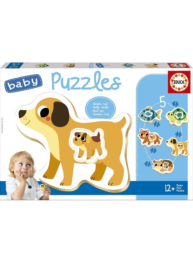 EDUCA Set of 5 Progressive Children's Puzzles of 2 to 4 Pieces. Baby Puzzles Pets. From 12 Months (17573) - Image 1