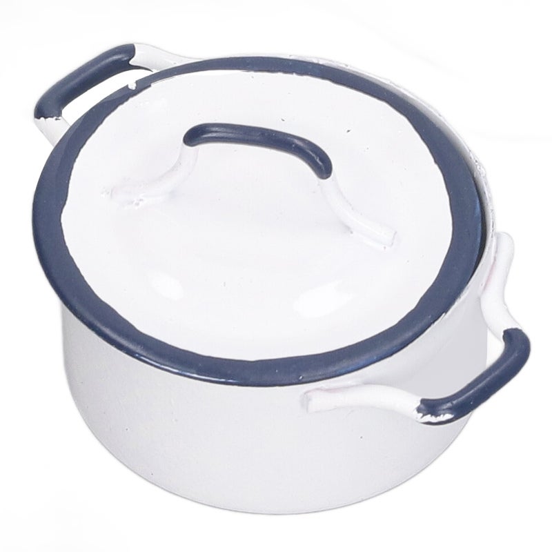 1:12 Miniature Metal Pot: Blue Edge White Stockpot - Authentic Rustic Design, Easy Clean Miniature Cookware for Dollhouse Collectors, Miniature Hobbyists Small Scale Projects - Image 3