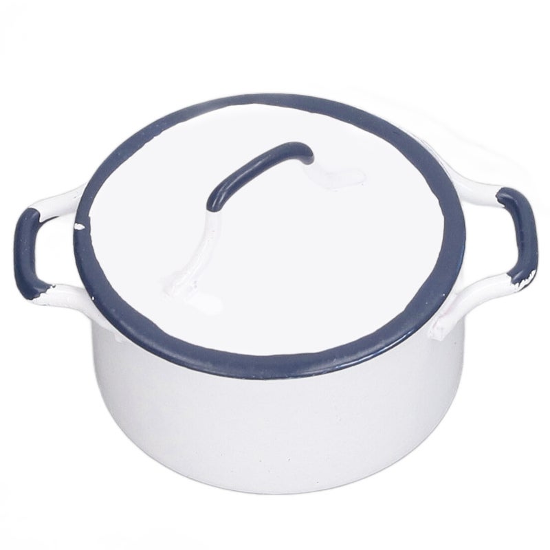 1:12 Miniature Metal Pot: Blue Edge White Stockpot - Authentic Rustic Design, Easy Clean Miniature Cookware for Dollhouse Collectors, Miniature Hobbyists Small Scale Projects - Image 4