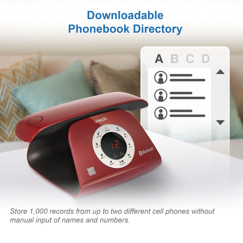VTECH VS122-16 Retro-Design Cordless Phone: Bluetooth Connect to Cell, Call Blocker, Answering System, Full-Duplex Speakerphone - Image 5