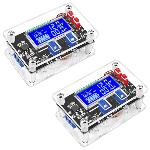 DROK DC Adjustable Buck Converter 2pcs, 24v to 12v Step Down Converter Voltage Regulator 6V-32V to 1.5-32V 5V 5A LCD Power Supply Volt Reducer Step Down Transformer with USB Port and Protective Case - Image 1