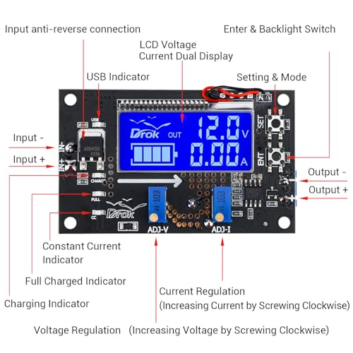 DROK DC Adjustable Buck Converter 2pcs, 24v to 12v Step Down Converter Voltage Regulator 6V-32V to 1.5-32V 5V 5A LCD Power Supply Volt Reducer Step Down Transformer with USB Port and Protective Case - Image 2
