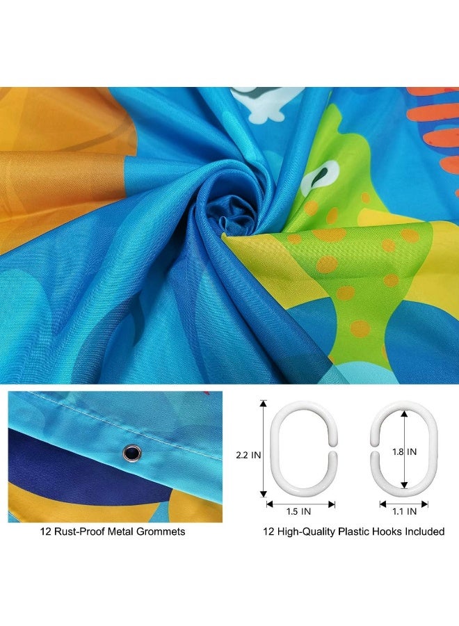 Riyidecor Kids Shower Curtain for Bathroom Decor 72Wx72H Cartoon Yellow Submarine Marine Underwater Ocean Fish Sea Coral Reef Colorful Fabric Inch 12 Pack Plastic Shower Hooks Included RY58JC - Image 4