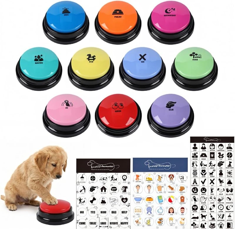 BOSKEY Set of 10 Dog Buttons for Communication, Dog Training Talking Buttons Starter Set, Recordable Buttons for Classroom 30-Second HD Recording, 100 Stickers - Image 1