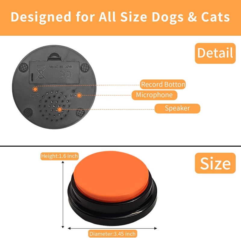 BOSKEY Set of 10 Dog Buttons for Communication, Dog Training Talking Buttons Starter Set, Recordable Buttons for Classroom 30-Second HD Recording, 100 Stickers - Image 3