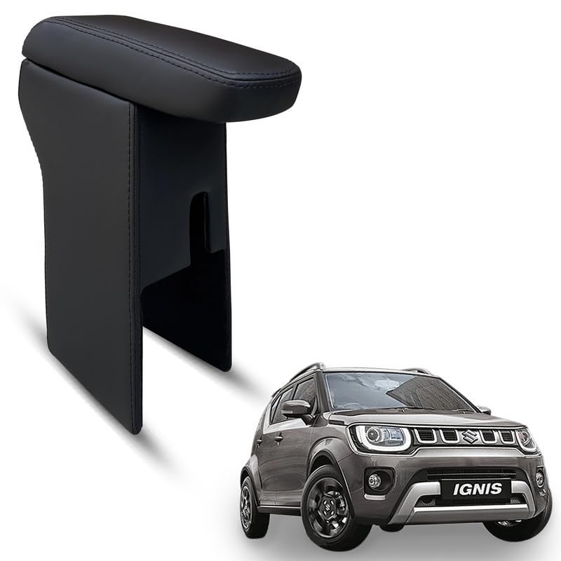 Carigiri Premium Finish Car Armrest with Storage Box And High Density Moulded Foam For Maruti Suzuki ignis (Black with Black Stitching,Nappa Leatherette) - Image 1