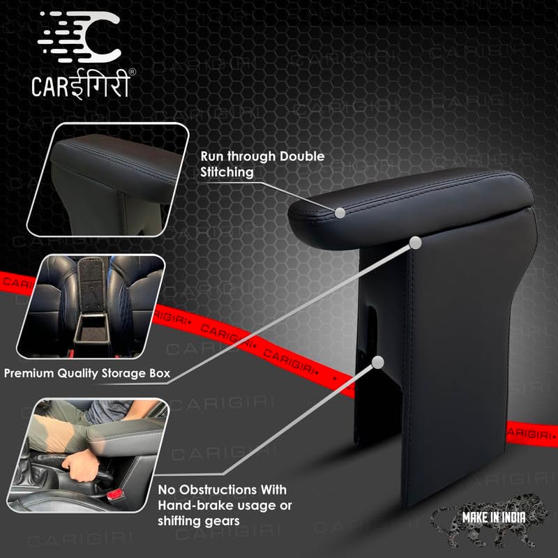Carigiri Premium Finish Car Armrest with Storage Box And High Density Moulded Foam For Maruti Suzuki ignis (Black with Black Stitching,Nappa Leatherette) - Image 4