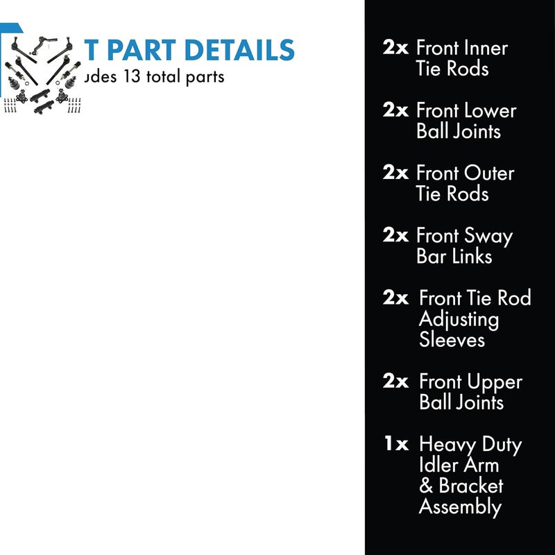 TRQ Front Steering & Suspension Kit Ball Joint Idler Arm & Bracket Assembly Sway Bar Stabilizer Link Tie Rod Tie Rod Adjusting Sleeve Compatible with Chevrolet GMC - Image 2