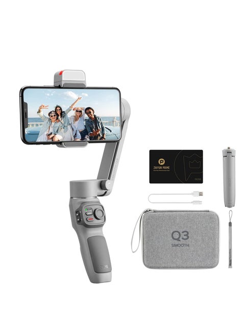 Zhiyun Smooth Q3 Combo, Handheld 3-Axis Smartphone Gimbal Stabilizer with Grip Tripod LED Fill Light Protective Case Foldable Phone for iPhone & Android