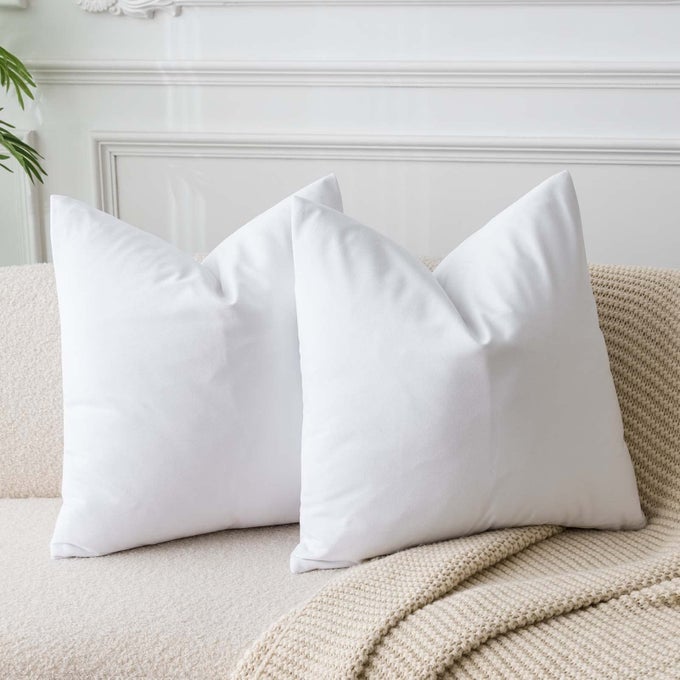 WHITE VELVET THROW PILLOW COVERS 20X20 INCH SET OF 2 FOR LIVING ROOM COUCH BEDROOM DECORATIVE LUXURY SOFT CUSHION CASES WITH INVISIBLE ZIPPER