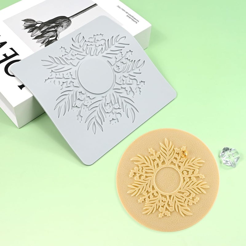 mostsom Silicone Mold 3D Hollow Out Lace Mold Lace Cake Silicone Baking Mold Wreath Design Flower and Leave Lace Mat Fondant Decorating Tool (L_ Flower Wreath) - Image 2