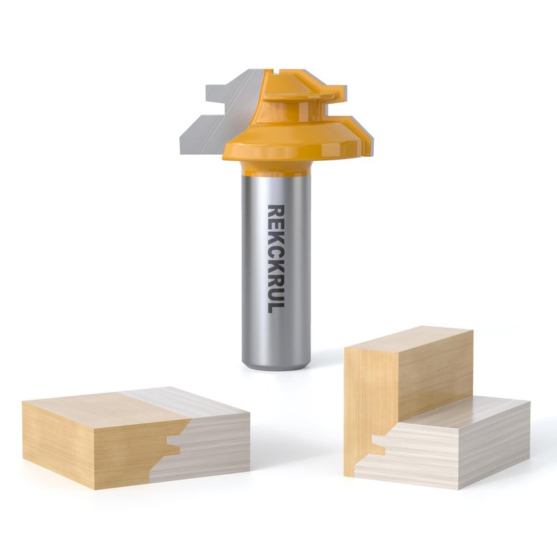 REKCKRUL Professional 45 Degree Lock Miter Router Bit - Carbide Tipped, 1/2" Shank, Cutting Height: 1/2", Woodworking Tools for Cabinets, Drawers, Doors & Furniture - Image 1