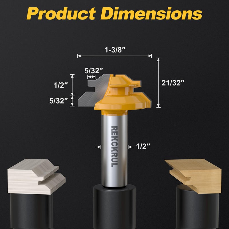 REKCKRUL Professional 45 Degree Lock Miter Router Bit - Carbide Tipped, 1/2" Shank, Cutting Height: 1/2", Woodworking Tools for Cabinets, Drawers, Doors & Furniture - Image 2