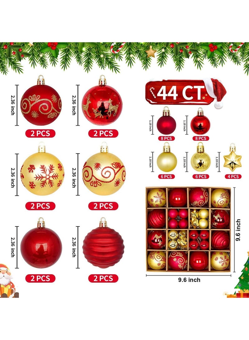 AUTOYSUR 44 Pcs Tree Balls Ornaments, Festival Decorative Hanging Baubles for Home Party Holiday Wedding Tree Decorations (Red/Gold) - Image 3