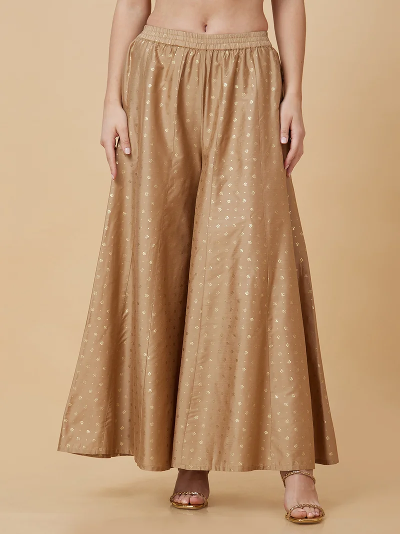 globus Globus Women Gold Foil Printed Flared Festive Palazzos