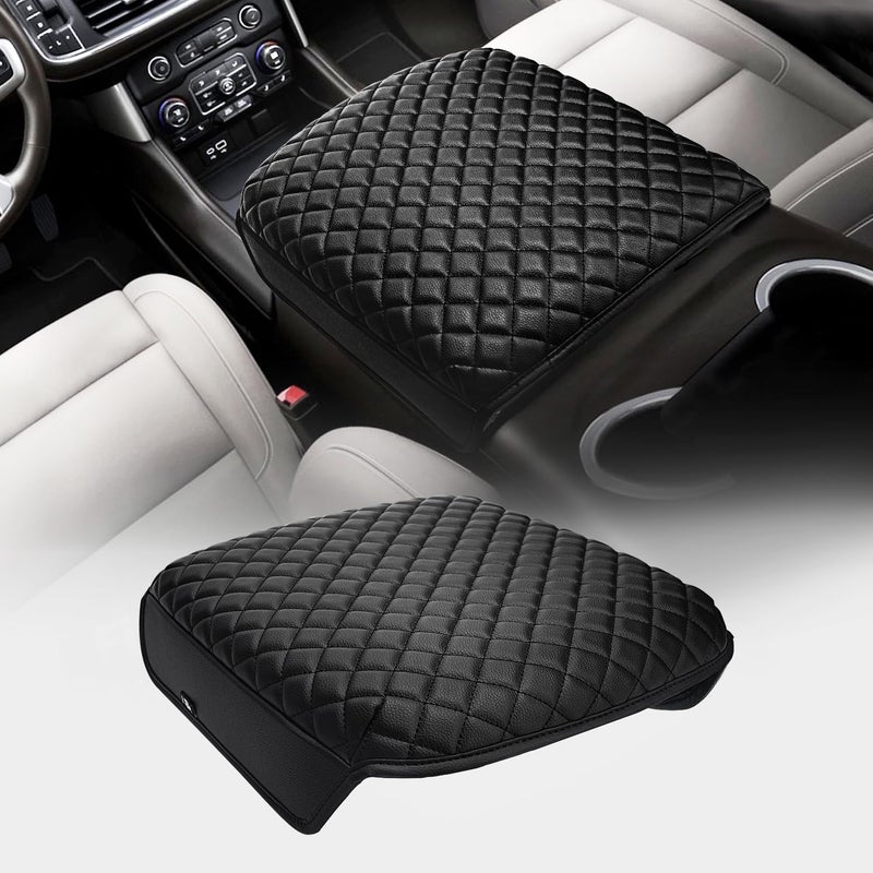 KBH Center Console Armrest Cover for Chevy Silverado & GMC Sierra 2020-2023, Black PU Leather Protector - Image 1