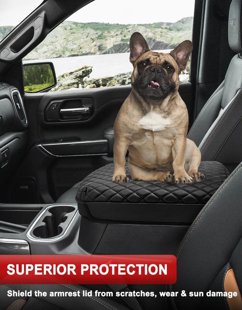KBH Center Console Armrest Cover for Chevy Silverado & GMC Sierra 2020-2023, Black PU Leather Protector - Image 3