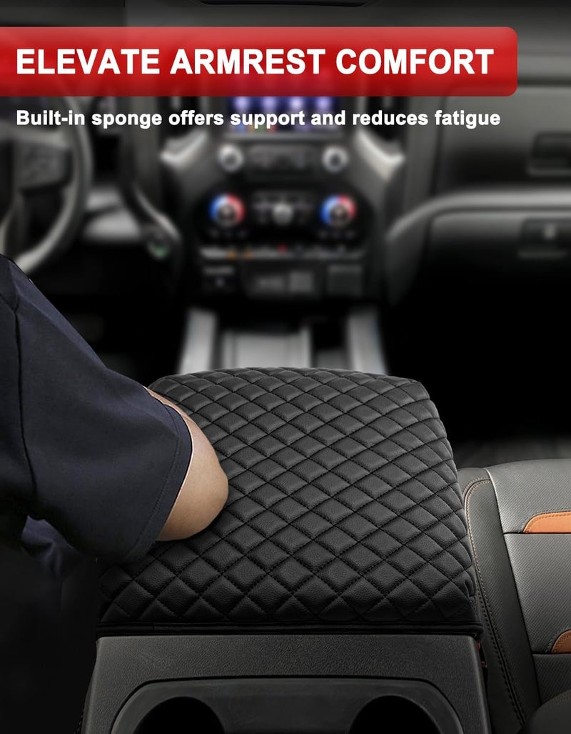 KBH Center Console Armrest Cover for Chevy Silverado & GMC Sierra 2020-2023, Black PU Leather Protector - Image 4