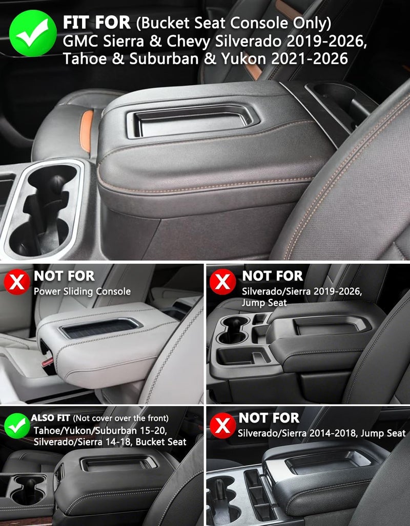 KBH Center Console Armrest Cover for Chevy Silverado & GMC Sierra 2020-2023, Black PU Leather Protector - Image 2