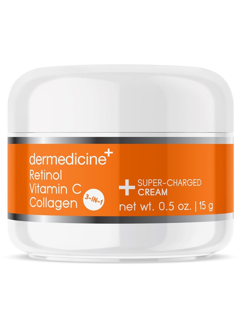 Dermedicine - Vitamin C  Retinol  Collagen  Super Charged AntiAging Cream for Face  Pharmaceutical Grade Quality  Helps Smooth  Plump Fine Lines  Wrinkles  Brightens for Younger Skin TRIAL 5oz - Image 1