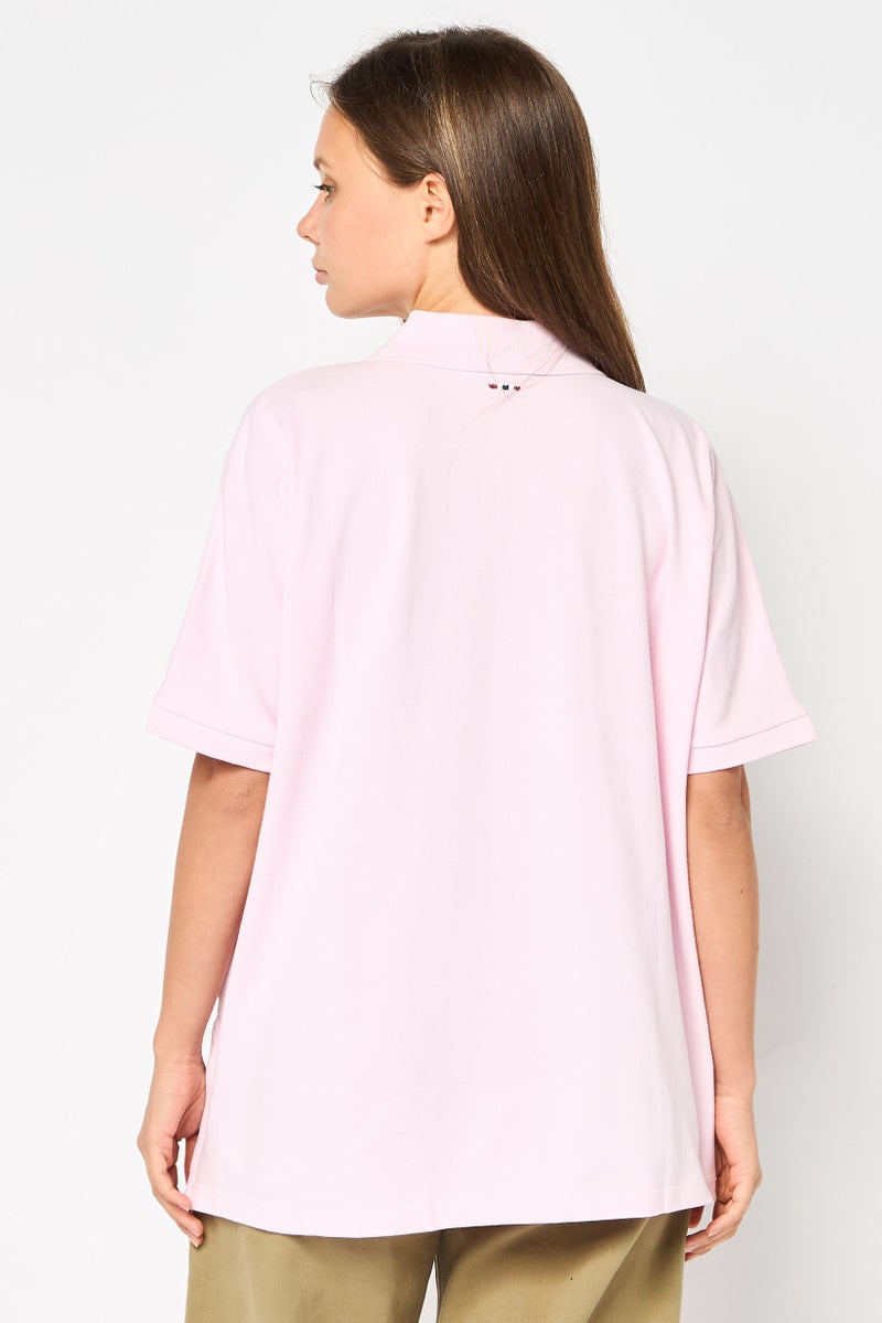 Napapijri Women Oversized Fit Short Sleeve Graphic Brand Logo Polo, Pink - Image 4