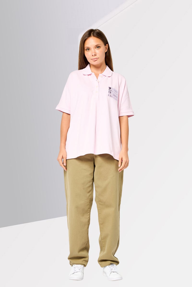 Napapijri Women Oversized Fit Short Sleeve Graphic Brand Logo Polo, Pink - Image 2