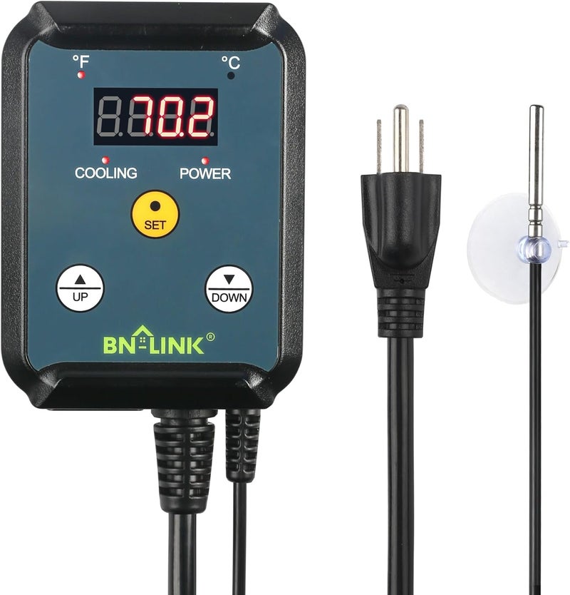 BN-LINK Digital Cooling Thermostat Controller, Temperature Controlled Outlet for Attic Fan, Exhaust Fan, Cooling Devices 40-108°F, 8.3A 1000W - Image 1