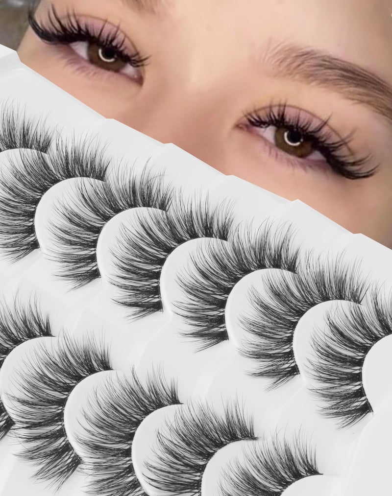 Onlyall False Eyelashes Natural Lashes Wispy Lashes Natural Look False Eyelashes Natural Flared Eyelashes False Eye Lashes Fluffy Lashes 7 Pairs A28 - Image 1