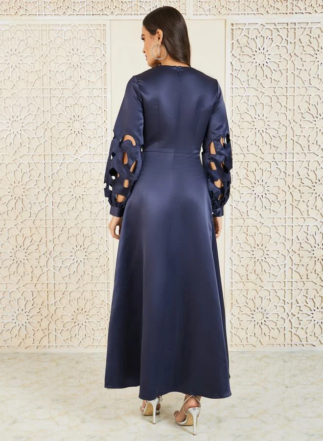 Styli Satin Sleeve Detail Dress