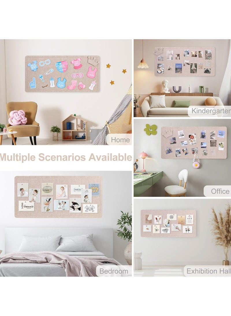 Large Bulletin Board,60*120cm Felt Board Decorative Pin Board with 25 Push Pins, Cork Board Alternative for Wall, Foldable Photo Board Self-Adhesive Vision Board Mood Board for School, Home(Khaki)
