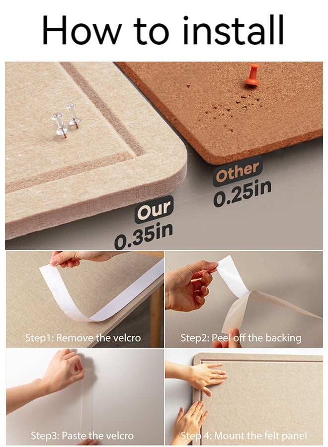 Large Bulletin Board,60*120cm Felt Board Decorative Pin Board with 25 Push Pins, Cork Board Alternative for Wall, Foldable Photo Board Self-Adhesive Vision Board Mood Board for School, Home(Khaki)