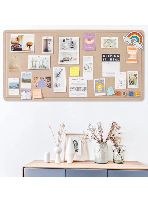 Large Bulletin Board,60*120cm Felt Board Decorative Pin Board with 25 Push Pins, Cork Board Alternative for Wall, Foldable Photo Board Self-Adhesive Vision Board Mood Board for School, Home(Khaki)