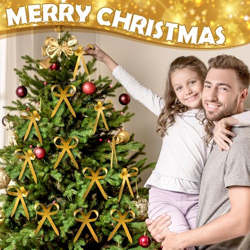 Daifunli 12 Pcs 2025 Metal Christmas Bow Ornaments for Christmas Tree Garland Wreath Bulk Bow with Clip Ornament Vintage Indoor Outdoor Home Xmas Party Decorations, 4 x 5 Inches (Gold) - Image 5