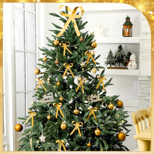 Daifunli 12 Pcs 2025 Metal Christmas Bow Ornaments for Christmas Tree Garland Wreath Bulk Bow with Clip Ornament Vintage Indoor Outdoor Home Xmas Party Decorations, 4 x 5 Inches (Gold) - Image 4