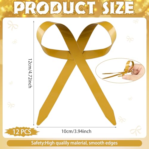 Daifunli 12 Pcs 2025 Metal Christmas Bow Ornaments for Christmas Tree Garland Wreath Bulk Bow with Clip Ornament Vintage Indoor Outdoor Home Xmas Party Decorations, 4 x 5 Inches (Gold) - Image 3