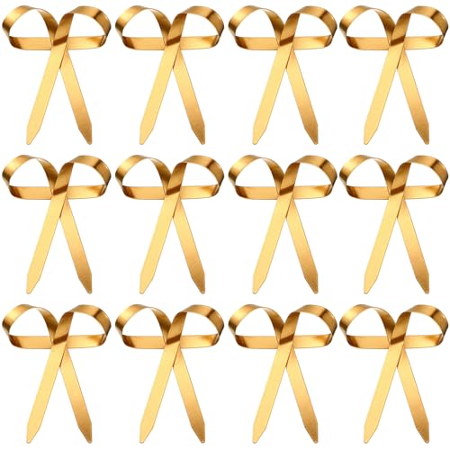Daifunli 12 Pcs 2025 Metal Christmas Bow Ornaments for Christmas Tree Garland Wreath Bulk Bow with Clip Ornament Vintage Indoor Outdoor Home Xmas Party Decorations, 4 x 5 Inches (Gold) - Image 1