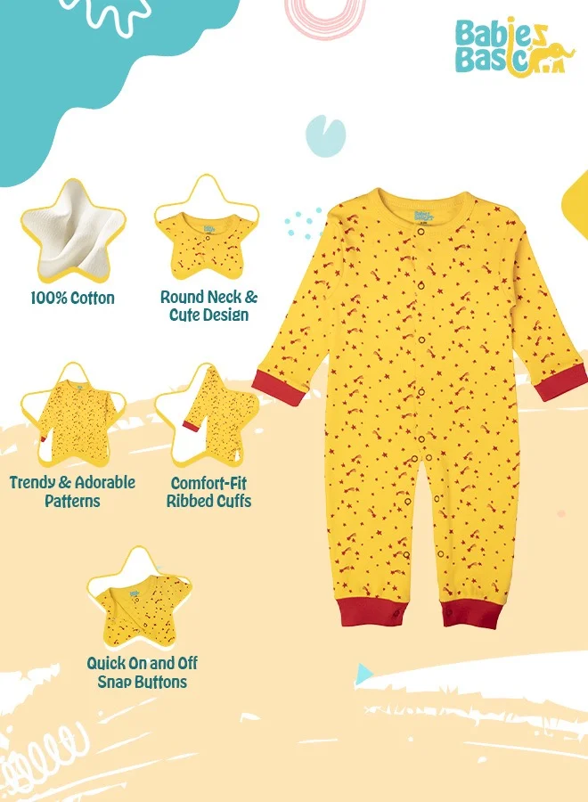 Babies Basic 100% Cotton Printed Long Sleeves Jumpsuit/Romper/Sleepsuit For Babies