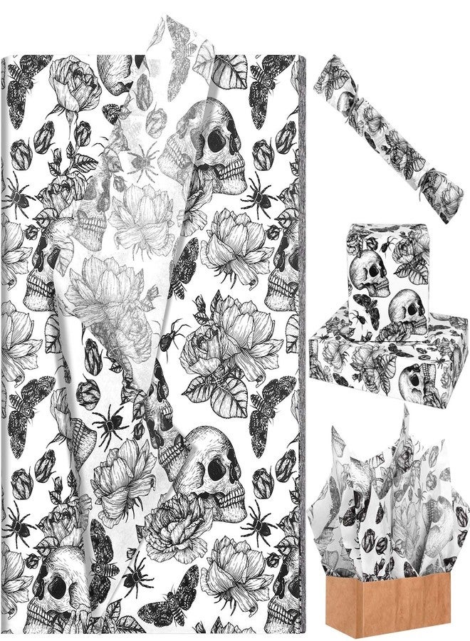 Bolsome 100 Sheets Vintage Halloween Tissue Paper for Gift Wrapping Skull Rose Butterfly Spider Printed Tissue Paper for Gift Bags for Halloween Party DIY Craft, 20 × 14 Inches - Image 1