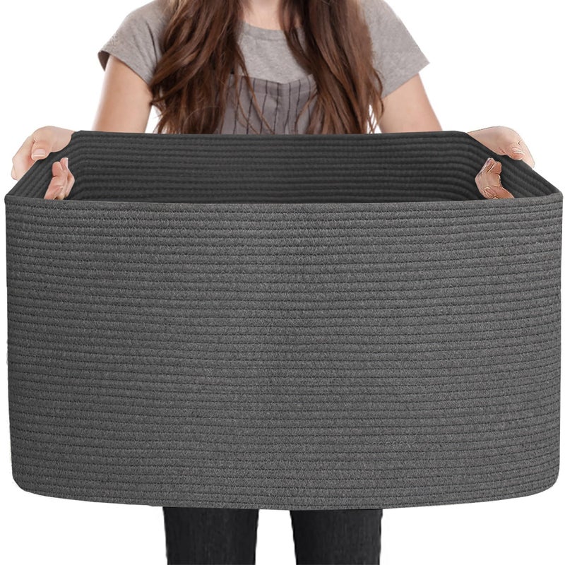 MEGASKET Extra Large Rope Basket 236 x 17 x 12 Rectangle Wicker Baby Laundry Basket Kids Toy Storage Baskets Woven Basket for Blankets Clothes Pillows Laundry Room Organization Dark Grey