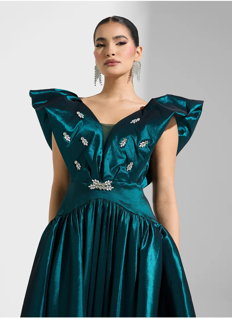 نمشي x Ruffle Detail Embellished A Line Gown