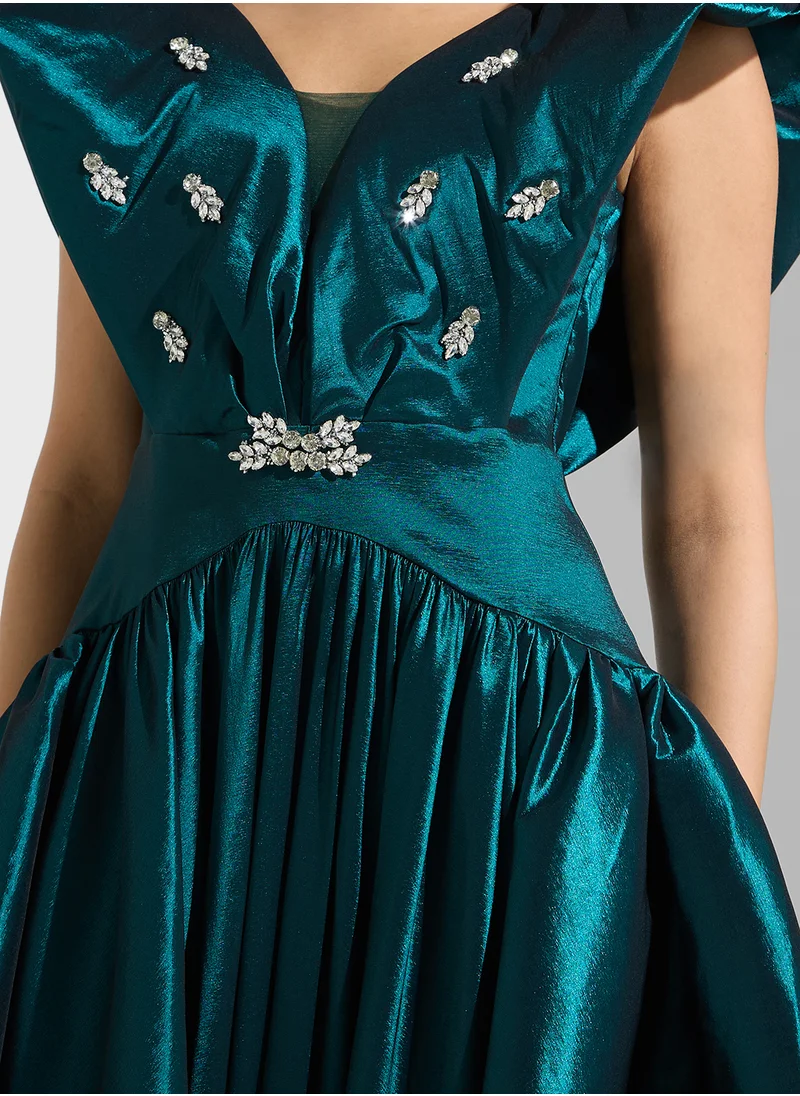 نمشي x Ruffle Detail Embellished A Line Gown
