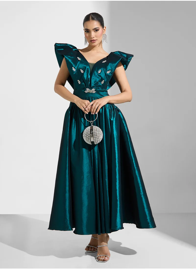 نمشي x Ruffle Detail Embellished A Line Gown