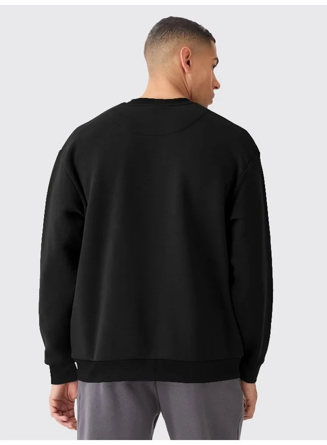 Maniac Maniac Mens Solid Round Neck Full Sleeve Black Cotton Sweatshirt