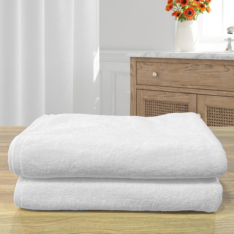 LABHAM منشفة حمام فاخرة 700GSM، قطن نقي، فائقة النعومة، مضادة للميكروبات (75 سم × 150 سم)، عبوة من 2 - بيضاء - Image 3